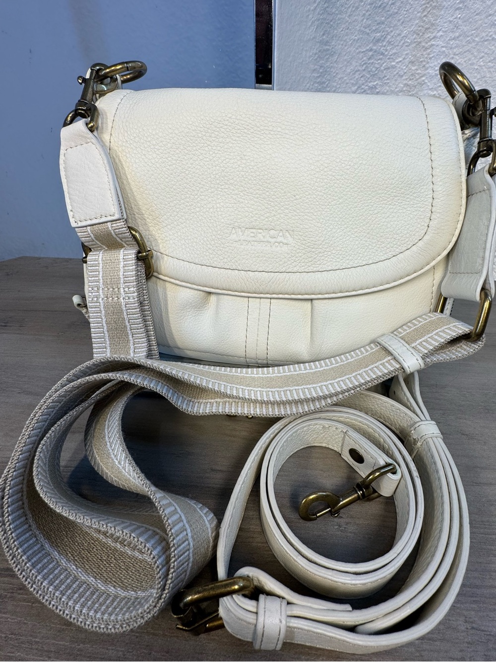 American Leather Co Marino Crossbody NEW W/O Tags White Leather 2 Straps